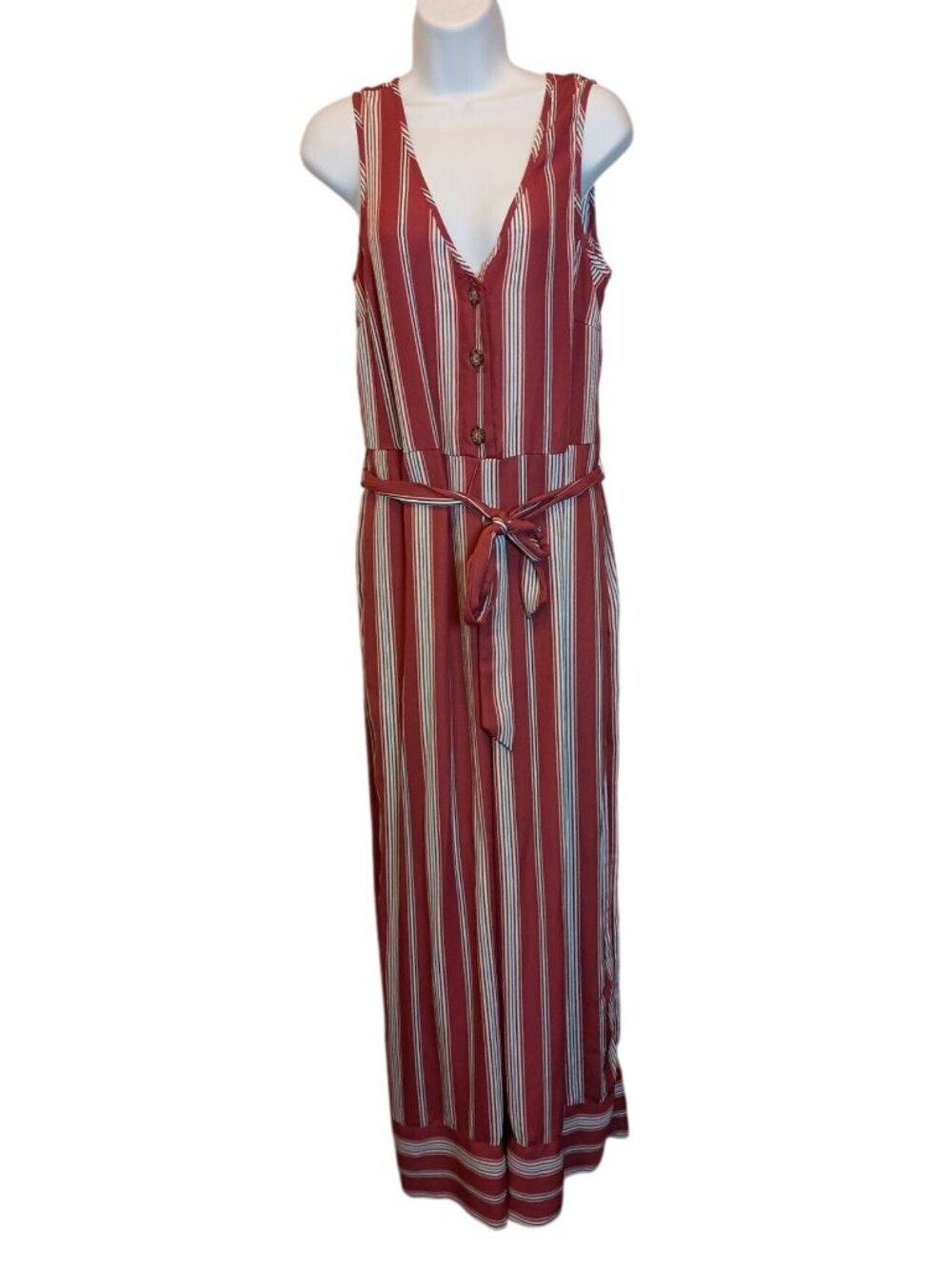 Xhilaration Burgundy Stiped Sleeveless Dress Suit Jumpsuit Pants One Piece Women
